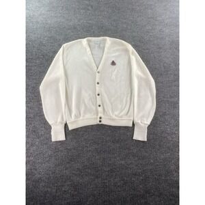Vintage Izod Cardigan Sweater Men Large White Acrylic Crest Logo V Neck 80s 90s